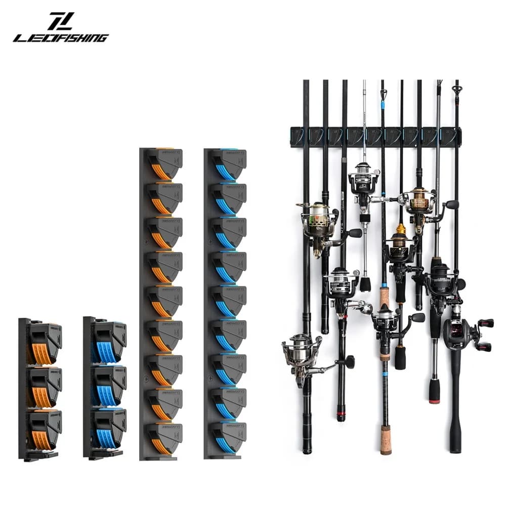 Portacanne multifunzionale per esche da pesca, espositore per attrezzi da pesca montato a parete, durevole scaffale di stoccaggio verticale, organizer per attrezzature da pesca