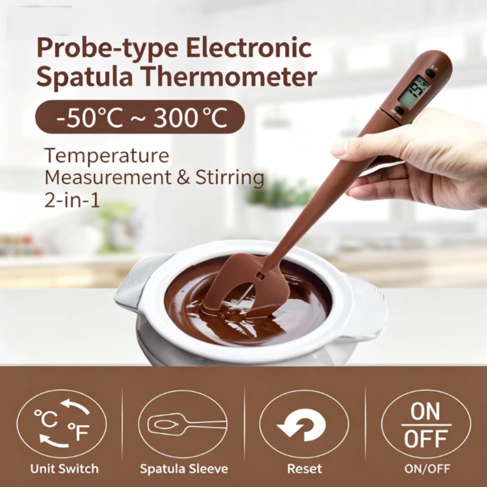 Termometro a Spatola 2-in-1, Termometro per Alimenti a Lettura Istantanea, Sonda in Acciaio Inox 304, Silicone per Alimenti, -50~300°C ℃ per la cucina