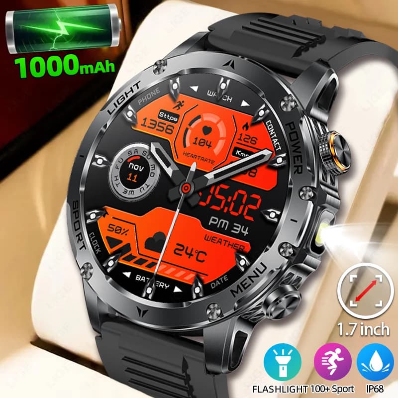 LIGE New Supervisory Astute Men 1000mAh Ultra Long Battery Life External Flashlight Bluetooth Waterproof Sport Fitness Smartwatch