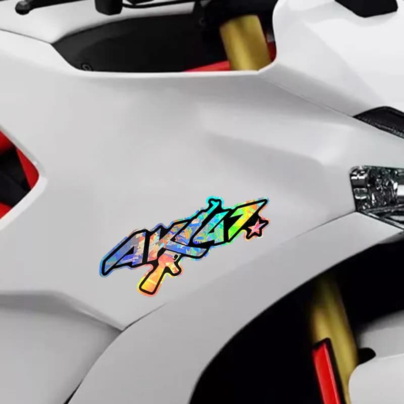 Adesivo in vinile olografico AK47 e stella, 1 pezzo, impermeabile, per auto, moto, casco, laptop e bicicletta