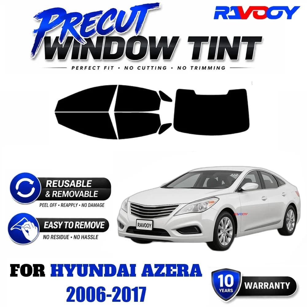 RAVOOY Precut Window Tint, Reusable Removable EPU Film, Custom Fit for Hyundai Azera 2006-2017, UV Heat Protection