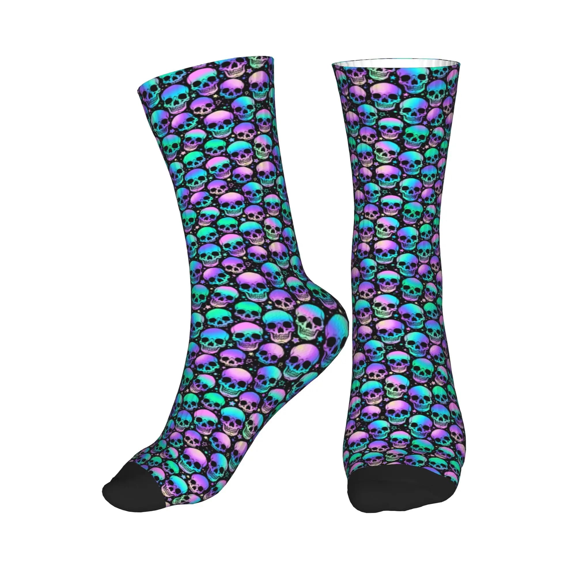 Calzini Divertenti con Stampa Colorata di Scheletri Gotici e Teschi per Uomo e Donna, Elasticizzati per Estate, Autunno e Inverno