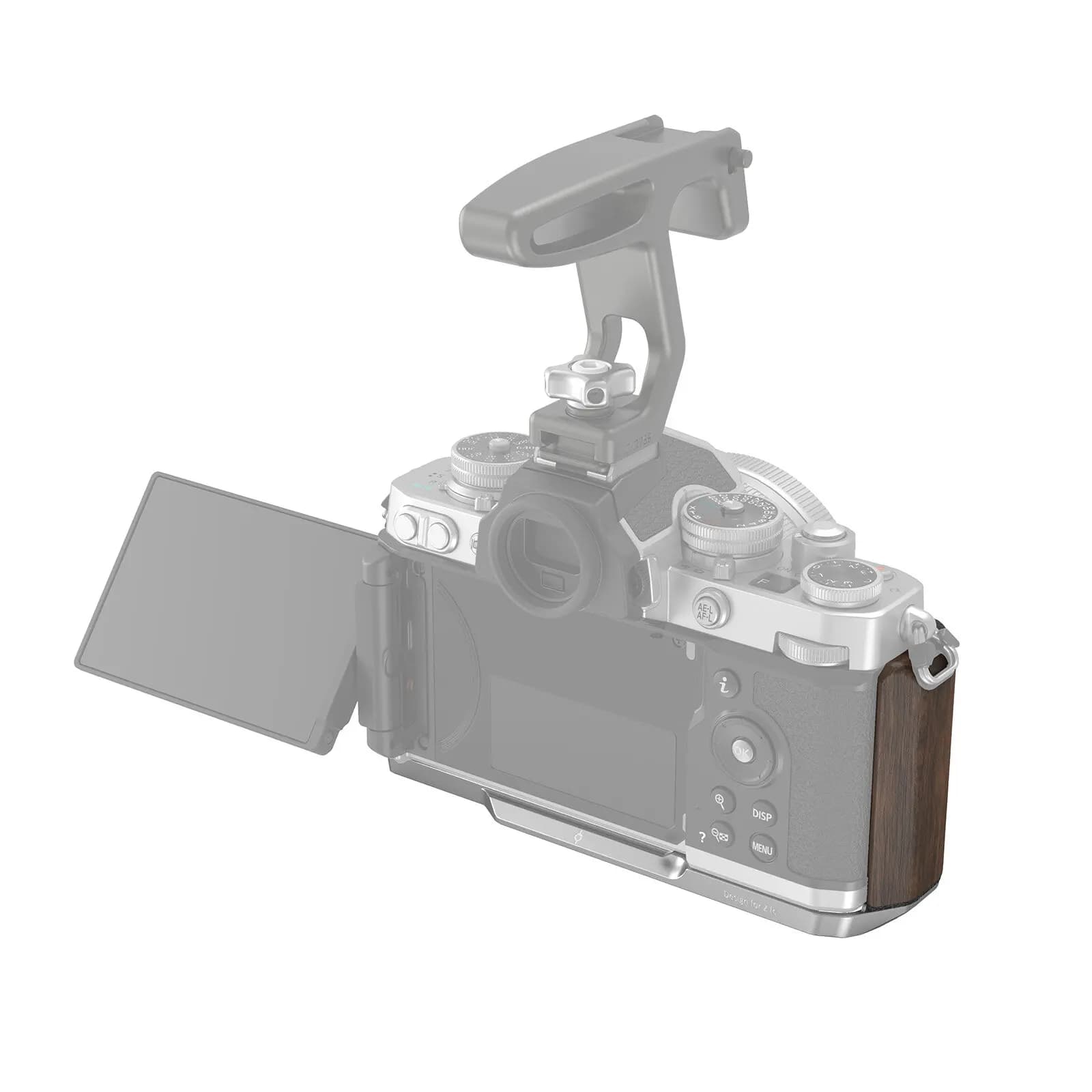 SmallRig Z fc L-Shape Mount Plate with Wooden Handle Silver for Nikon Z fc with Arca-Swiss Quick Release Plate Tripod Extension