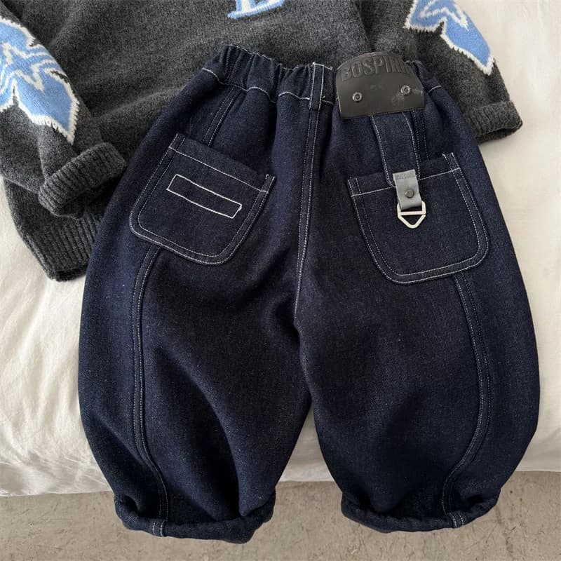 2026 Primavera Autunno Bambini Ragazzi Jeans Ragazze del bambino Tinta unita Pantaloni in denim casual Vita elastica Bambini Ragazzi Pantaloni dritti