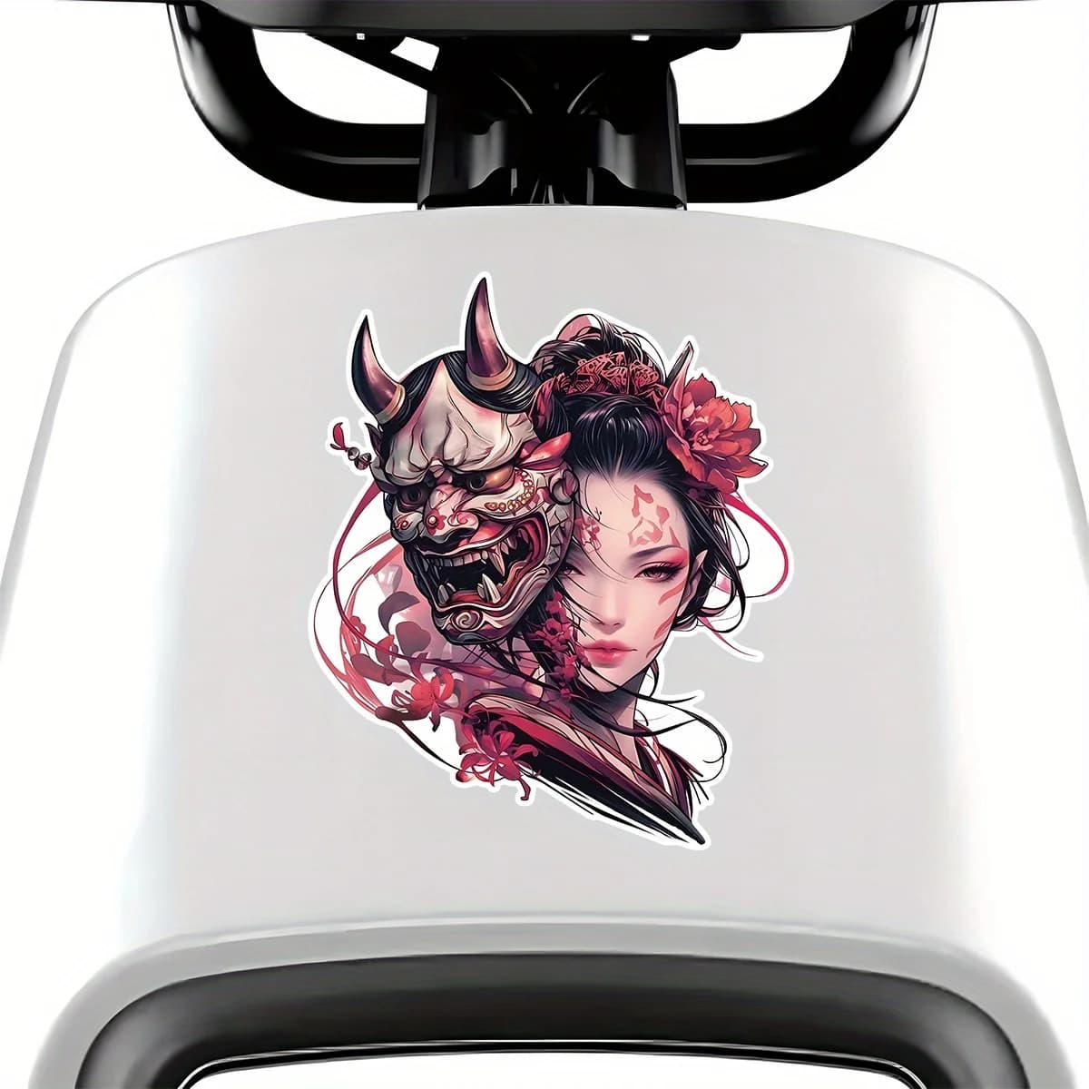 Japanese Geisha Oni Mask Sticker Motorcycle Helmet Vinyl Decal Waterproof Car Bike Decoration Accessory