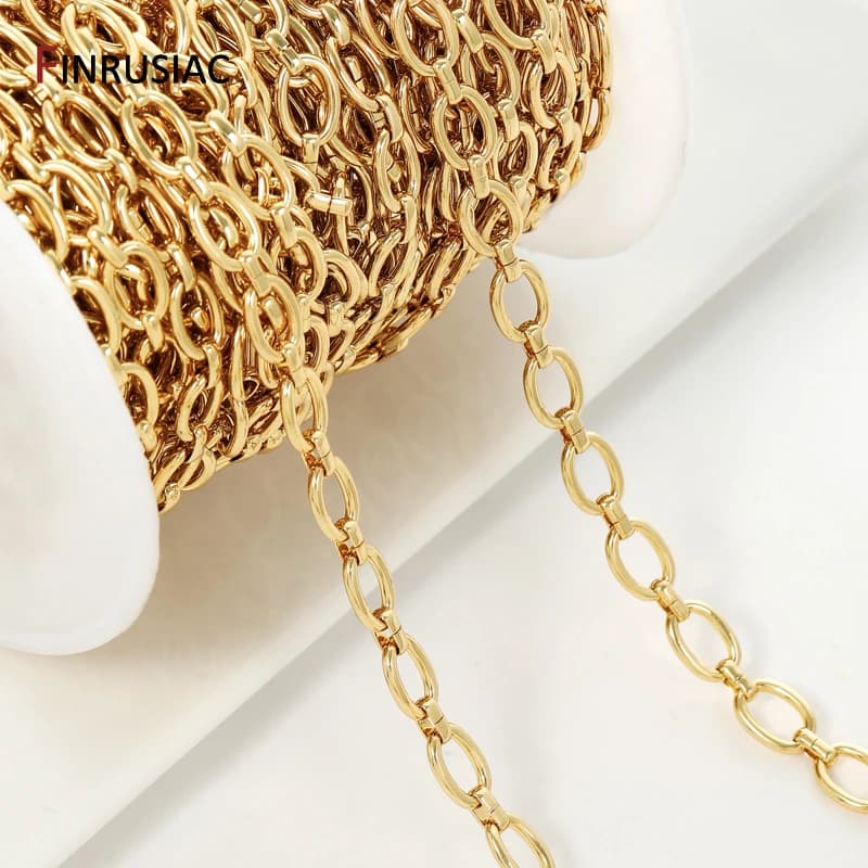 Catena O grande in ottone placcato oro 18 carati 7 * 10mm per la creazione di gioielli, catene a maglie in metallo di alta qualità per accessori per bracciali e collane
