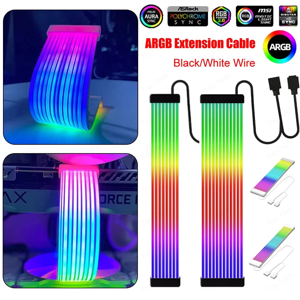 5V 3Pin ARGB cavo PC di sincronizzazione 8/24pin cavo di prolunga di alimentazione della scheda madre flessibile LED Strip Light Kit fai da te scheda Video cavo a 8pin 6pin