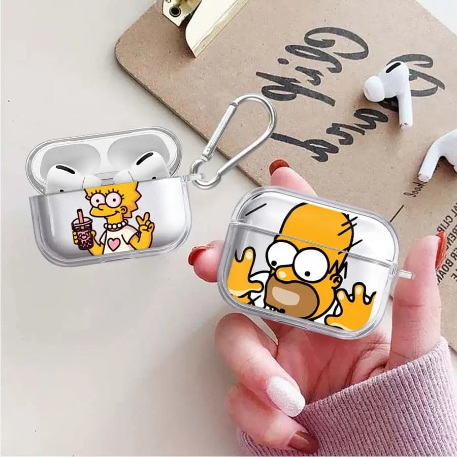 Custodie trasparenti per auricolari con personaggi dei Simpson per Airpods Pro, Pro3, 2, Pro2, 3, 4, 1