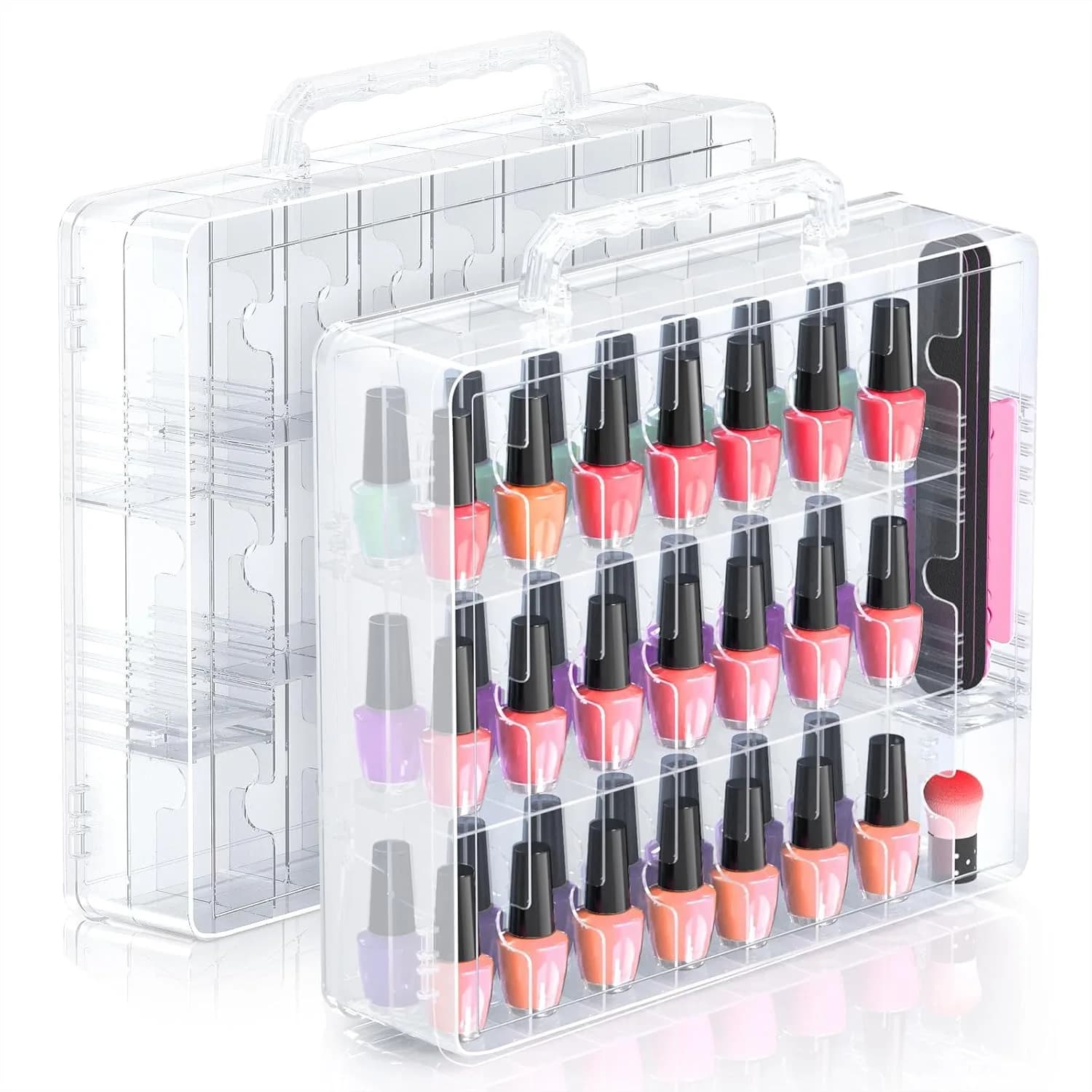 Organizzatore per Smalti, Porta Smalti Portatile per 48 Bottiglie con Divisori Regolabili, Contenitore Doppio Lato per Smalti Gel