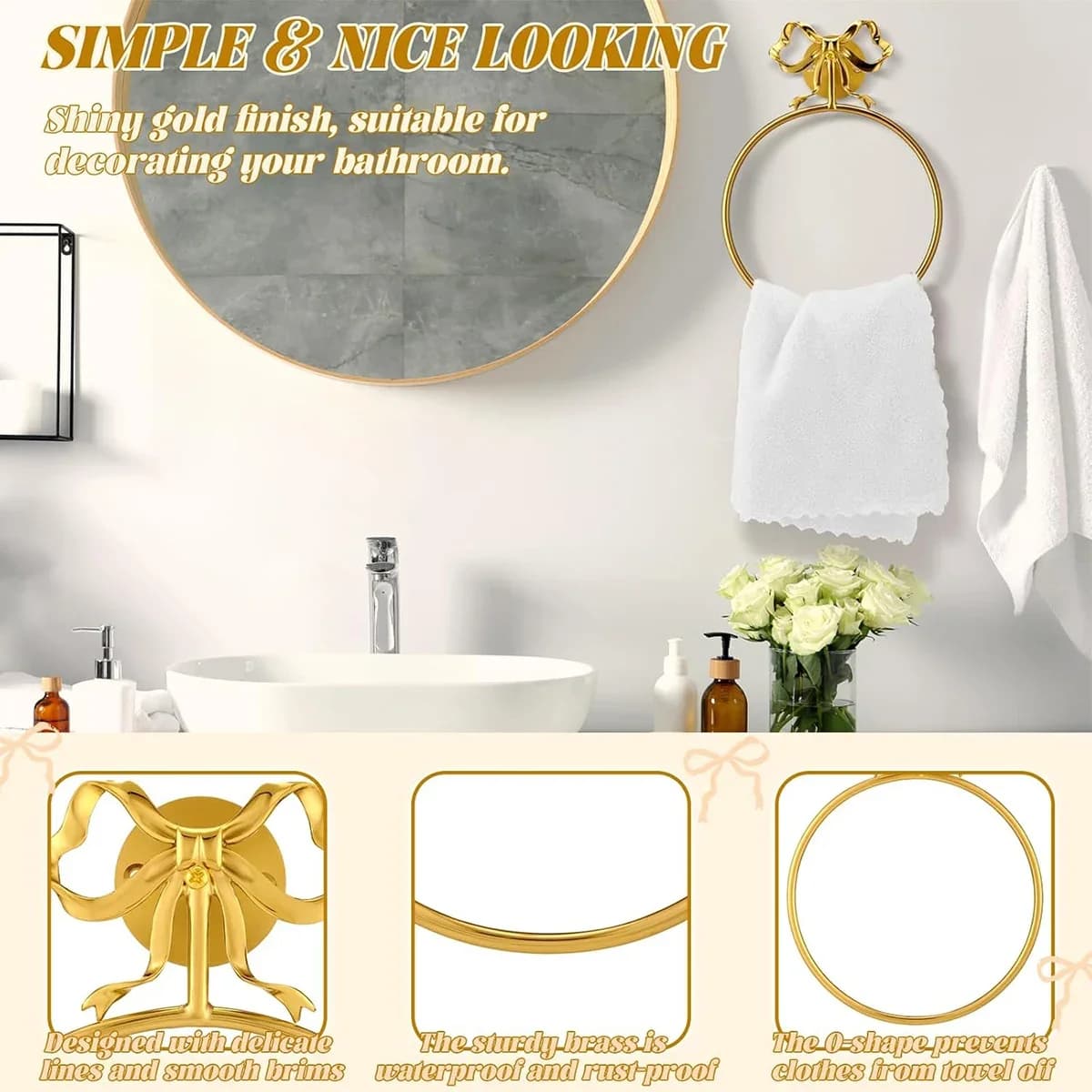 Bathroom Towel Ring Hook Metal Hardware Accessories Household Kitchen Bathroom Light Luxury Style Modern Circular Towel Rack