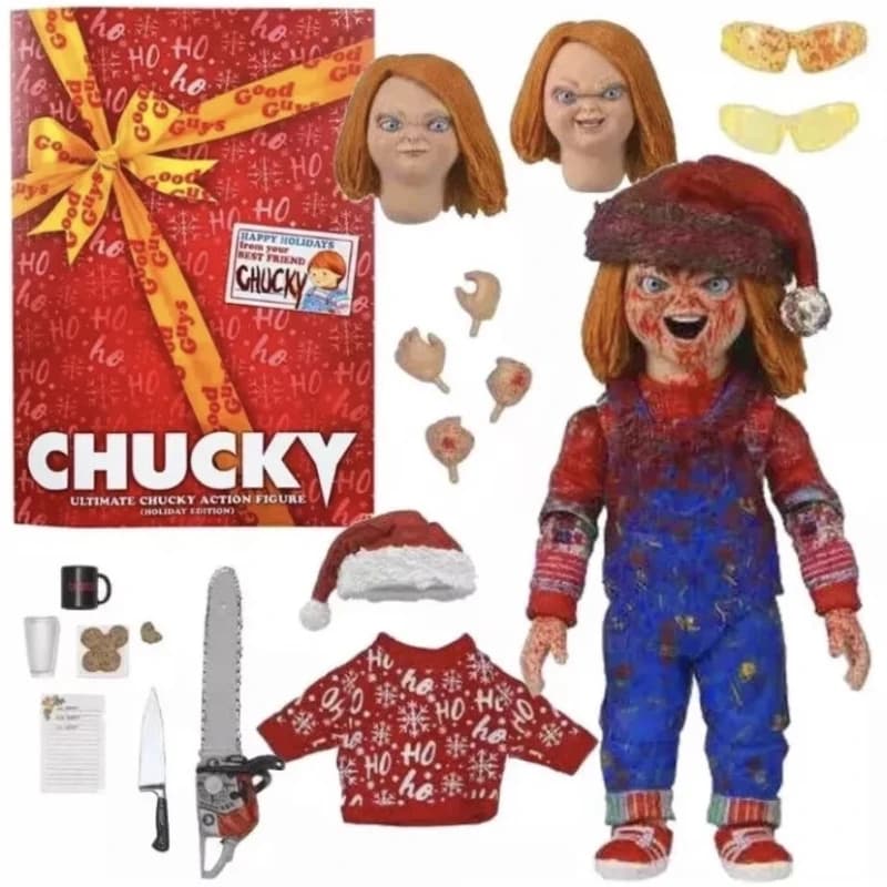 NECA Chucky Edizione Natalizia Good Guys, Action Figure da 7 Pollici, Statuetta da Collezione del Film Horror, Regalo per i Fan