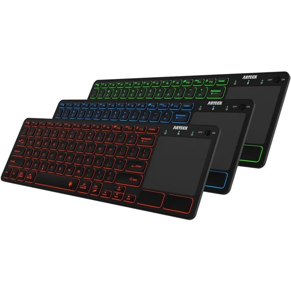 Backlit 7-Color Bluetooth Touch TV Keyboard with Media Controls and Touchpad for Multiple Devices