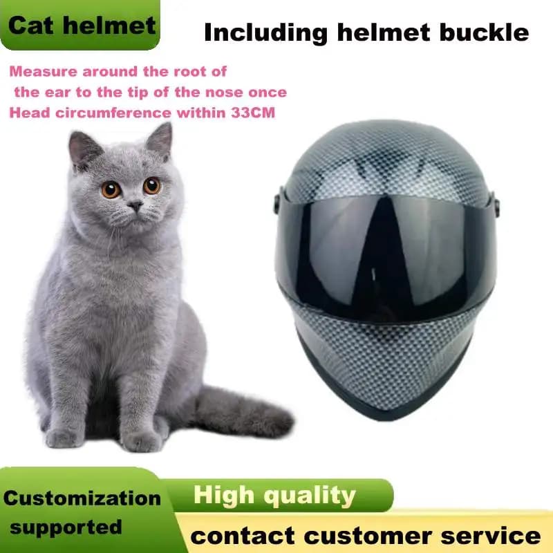 Casco Integrale per Animali Domestici, Design in Fibra di Carbonio, 33cm, Nero, Materiale ABS, per Gatti, Cani, Cuccioli