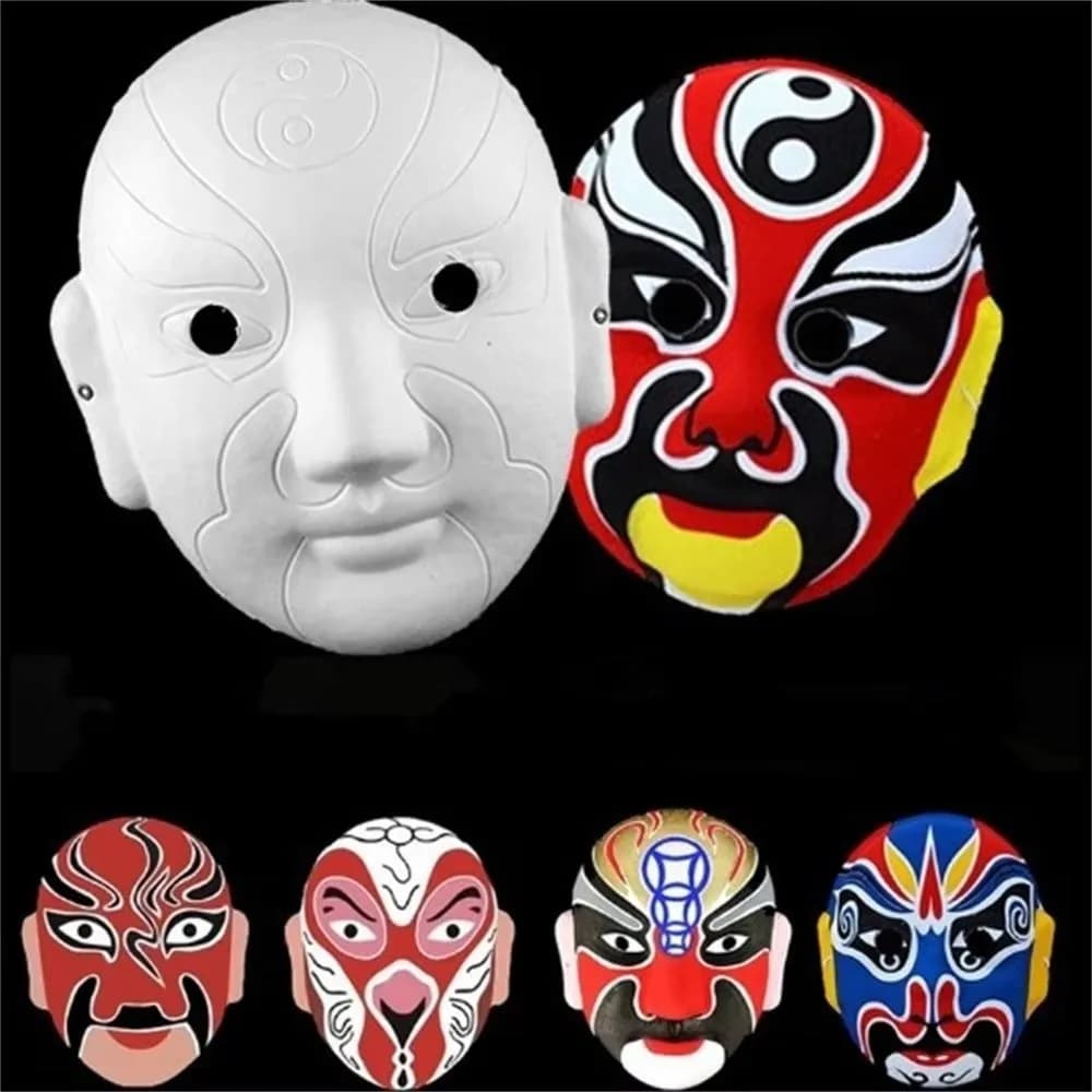 Unisex White Paper Beijing Opera Face Mask Full Face Blank Half Face Mask Paper Plain DIY Mask Halloween Party