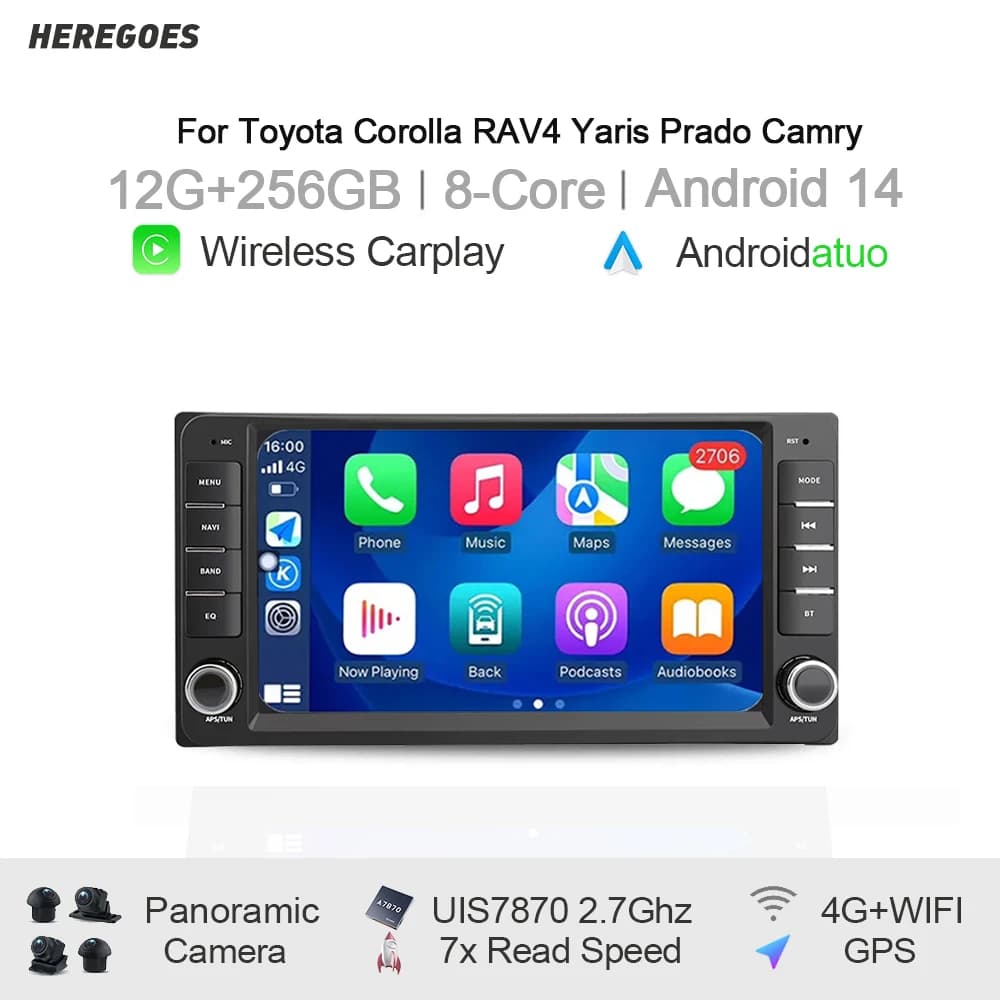 Android 14 2 din Autoradio Per Toyota Tutte Le Auto Corolla Camry RAV4 Yaris GPS Carplay Lettore Multimediale di Navigazione 256GB Bluetooth