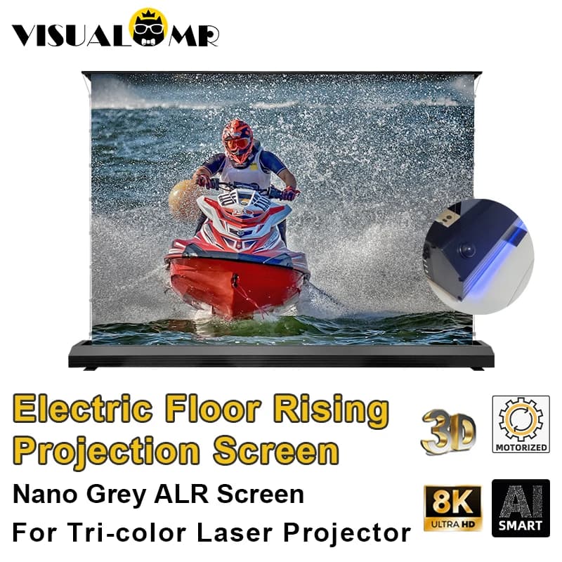 Recentemente Elettrico Pavimento ALR Nano Grigio Schermo di Proiezione 3D/4K Luce Ambientale Rifiuta da 150 Pollici per Proiettori Laser Tricolore