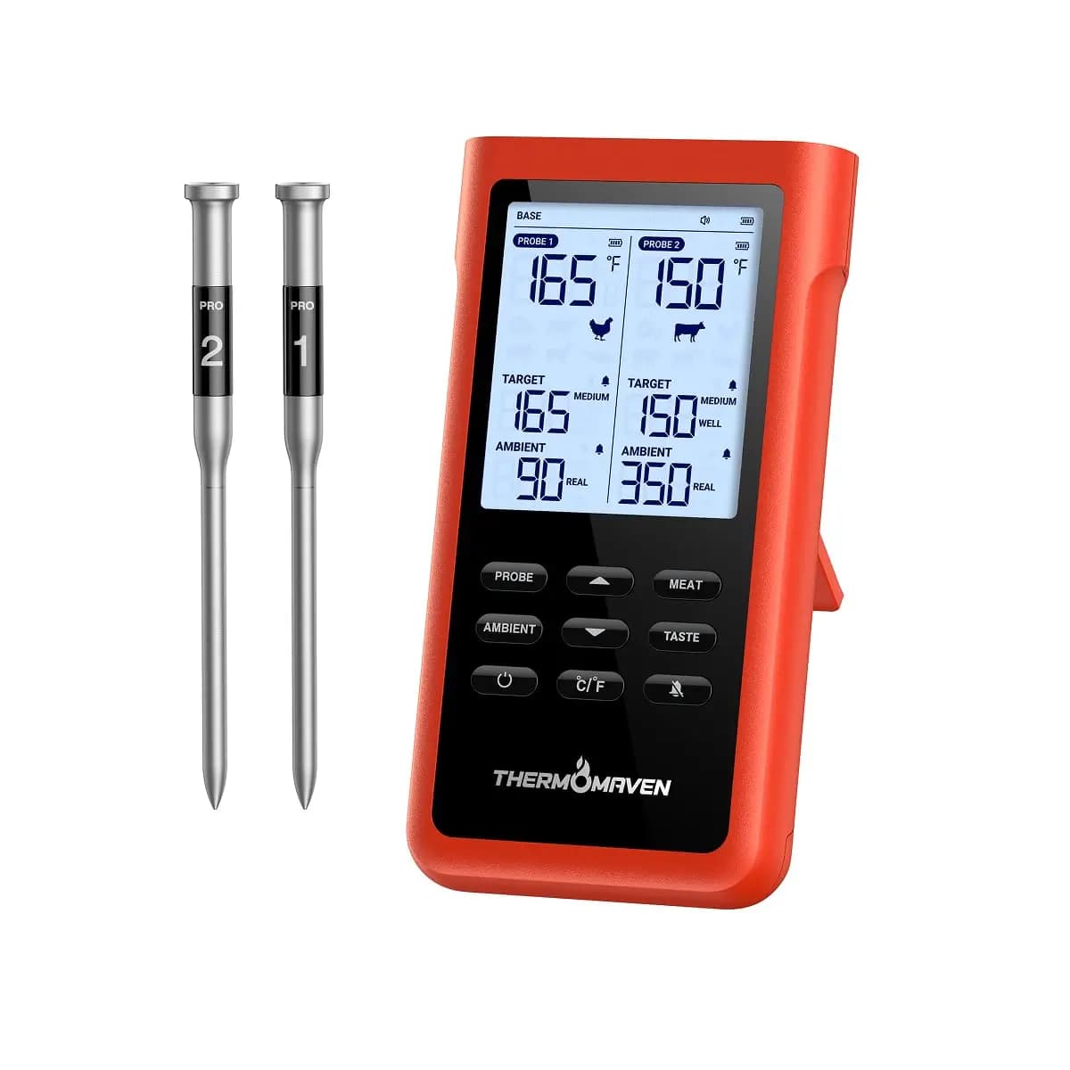 Termometro Intelligente Wireless per Carne, Portata 900m, 6 Sensori, Doppia Sonda, Display LCD per Griglia, Affumicatore, Forno, BBQ