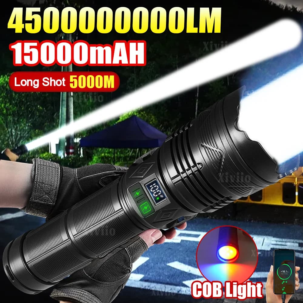 1500W Most Powerful LED Flashlights Portable Rechargeable Tactical Torch Light 4500000LM Strong Bright Emergency Camping Lantern