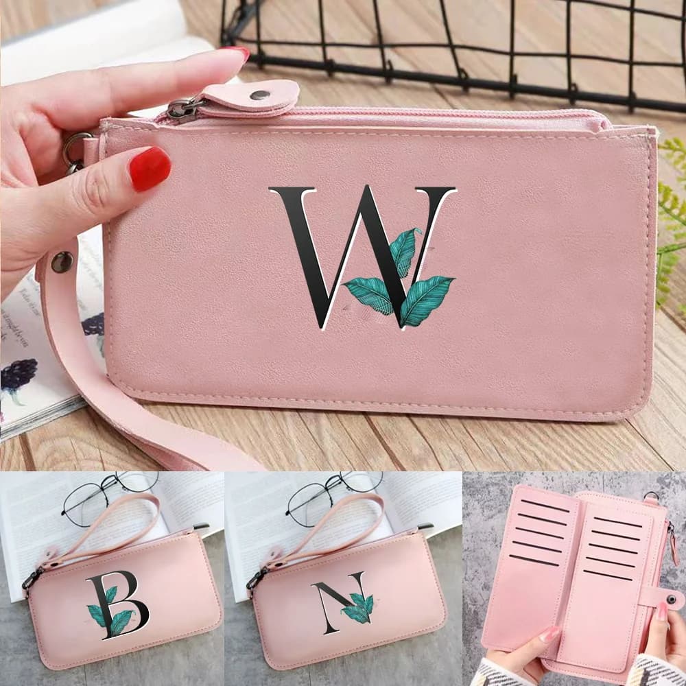 Women Wallet Card Holder Inserts Coin Purses Passport Cover Tote Bag Mobile Phone Bags Leaf Letter Print Standard Purse Handbag