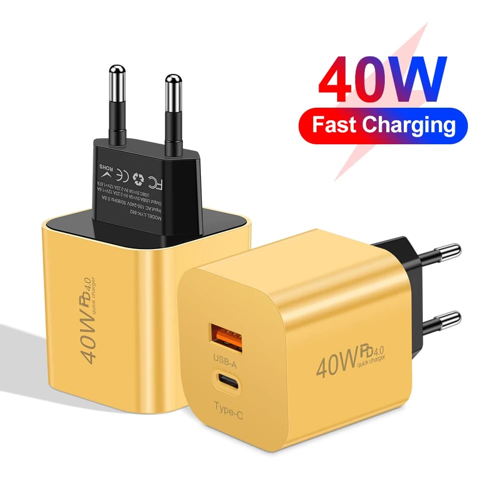 40W USB Type C Fast Charging Wall Power Charging Adapter EU US UK Plug Universal High Speed Charger For iPhone 17 Huawei Xiaomi