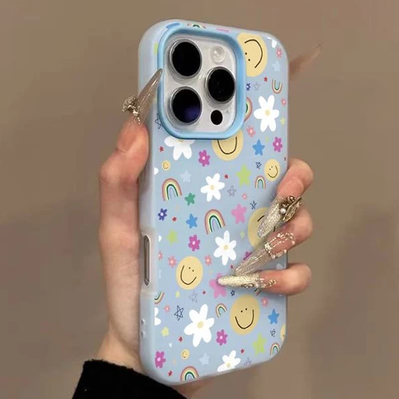 Korean Smile Daisy Rainbow Phone Case For IPhone 17 16e 16 Pro Max 11 12 13 14 15 Pro Max 7 8 Plus X XS XR SE 2022 Candy Cover
