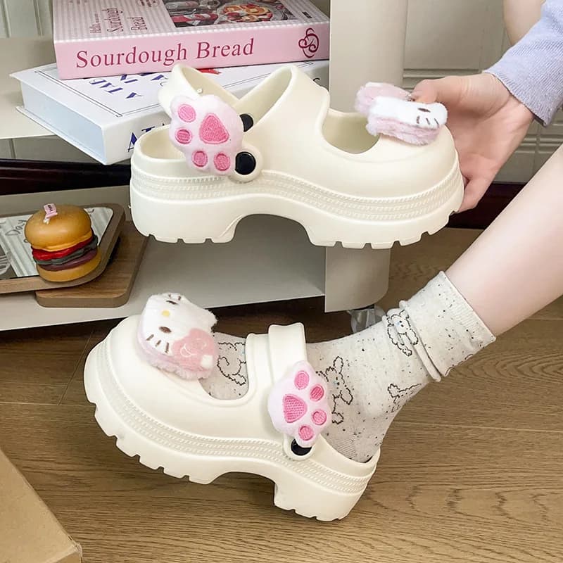 2026 New Sanrio Hello Kitty Anime Women Sandals Slippers Cartoon Summer Girls Student Thick Bottom Anti-Slip Slippers Cute Gift