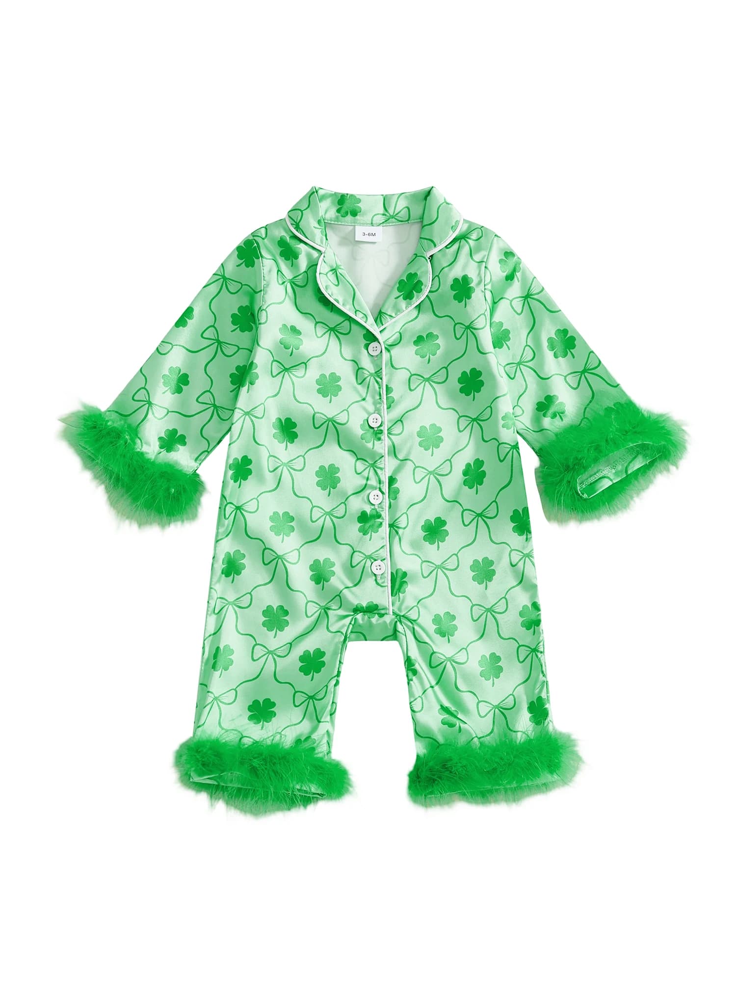 Pagliaccetto da bambino per il giorno di San Patrizio, manica lunga, risvolto, stampa trifoglio, pigiama abbottonato, pigiama per neonati