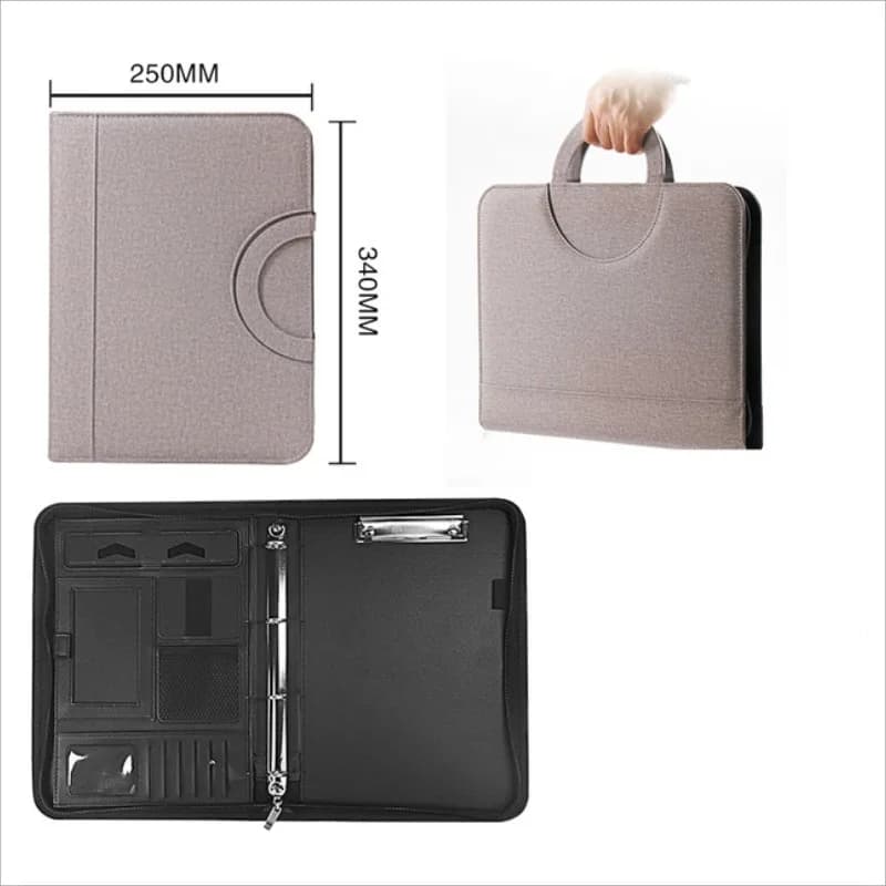 1 Pezzo Cartella Portadocumenti A4 in Pelle PU con Cerniera e Calcolatrice, Borsa Portatile per Documenti, Valigetta per Ufficio e Scuola