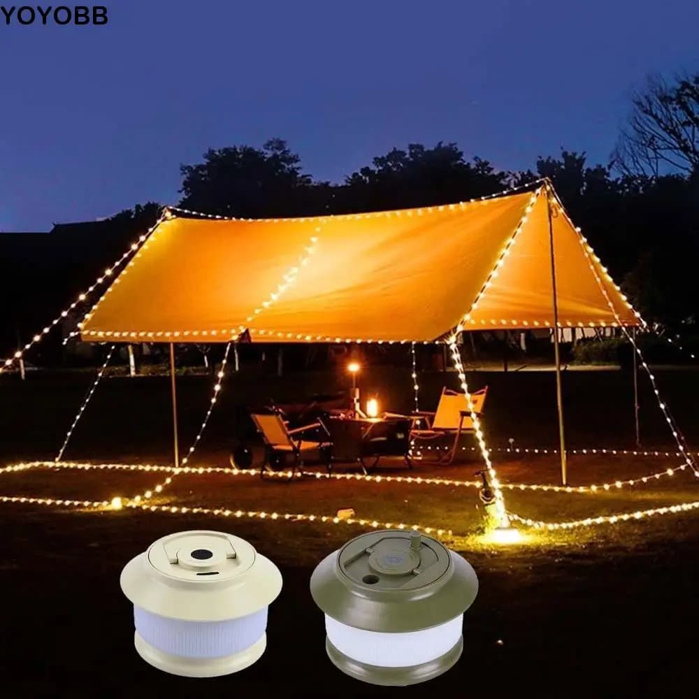 Lampada da campeggio con stringa di luce sospesa Lampada da campeggio dimmerabile impermeabile Lanterna da campeggio riciclabile con stringa di luce Lampada da tenda retrò a LED