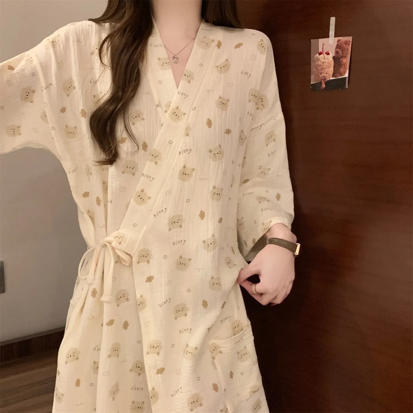 Japanese Style Summer Cotton Gauze Sleepwear Women's Bath Robe Nightgown Wearable Bath Towel Absorbent Student Pajamas