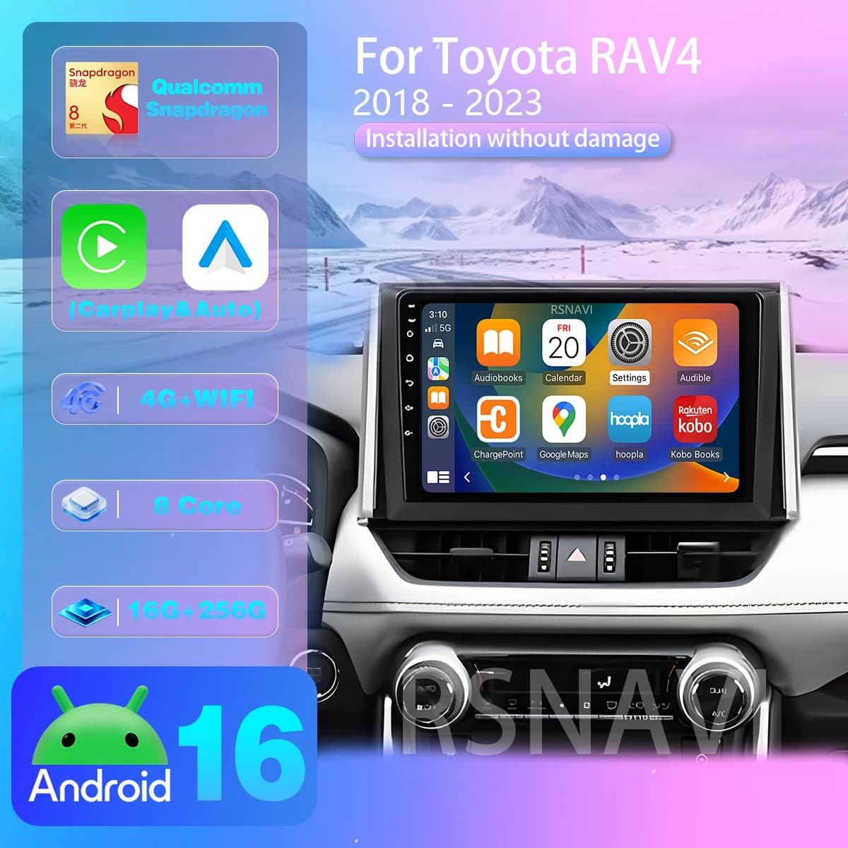 Android 16 per Toyota RAV4 XA50 2018 - 2020 Carplay Autoradio Multimediale Plug and Play Navigazione Spedizione in 24 ore