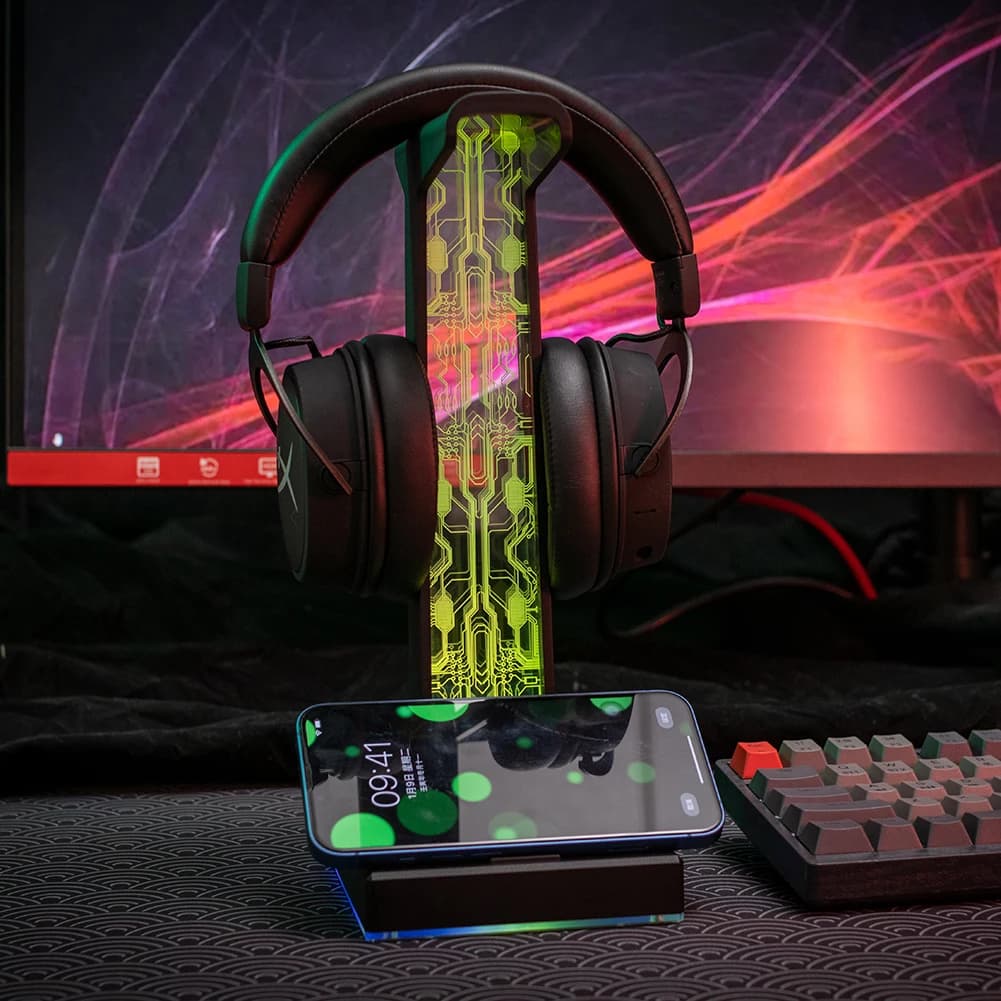 Supporto per Cuffie RGB con 10 Effetti Luminosi, Porta Cuffie Verticale da Tavolo