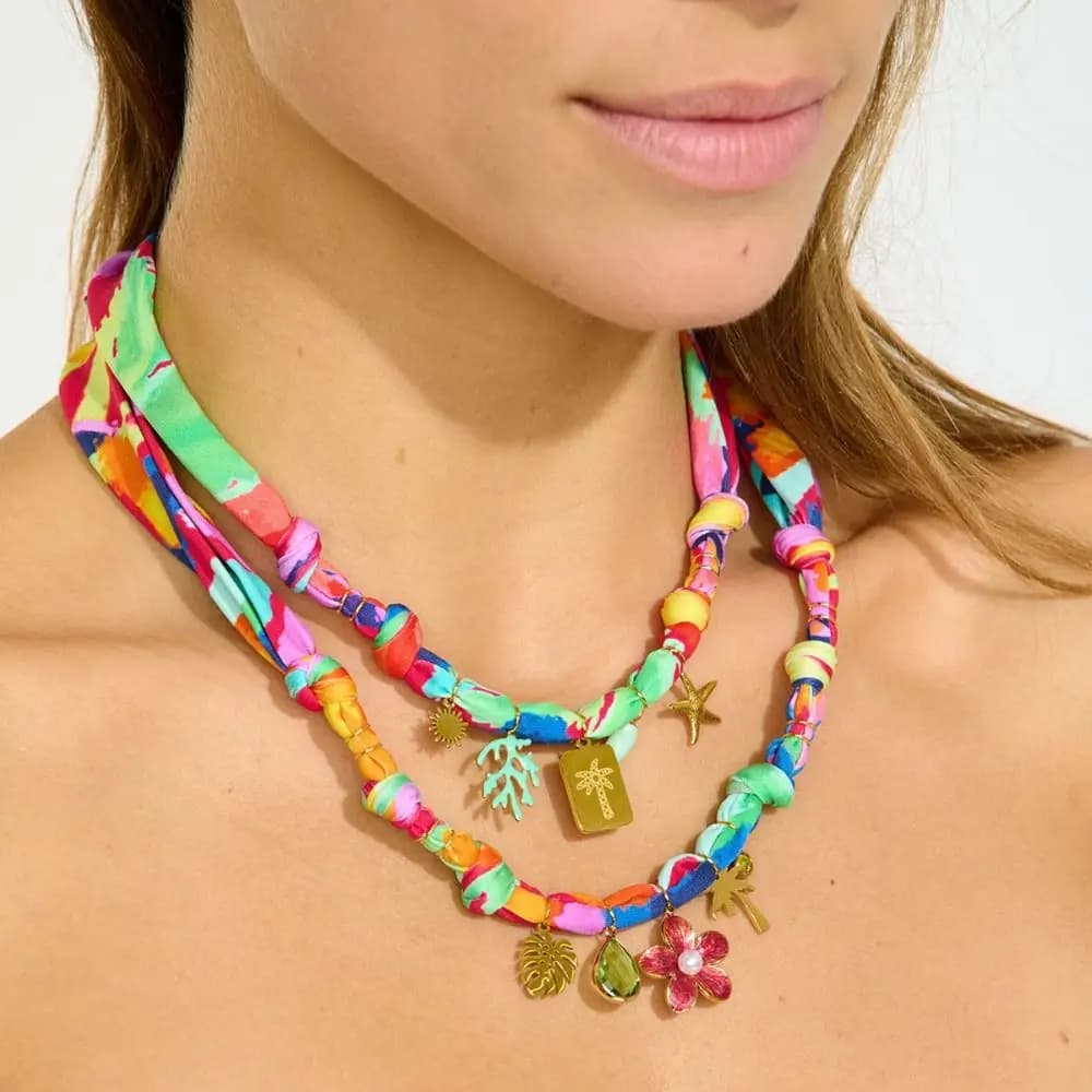 Collana geometrica Love Beach Ocean Series Collana Love Heart Fiore Collana a catena in stoffa Bracciale Collana in stile etnico con dopamina da donna