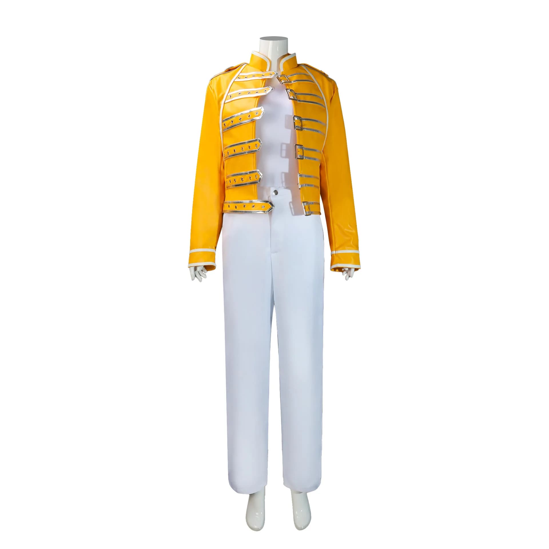 Costume da Cosplay di Freddie Mercury, Giacca in Pelle Gialla Unisex, Outfit per Halloween e Carnevale