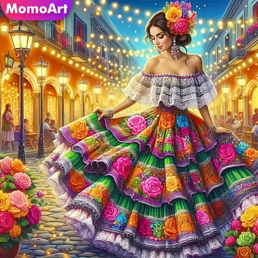 Momoart Woman Diamond Painting Kit Girl Portrait Embroidery Full Square Round Street Mosaic DIY Handmade Gift