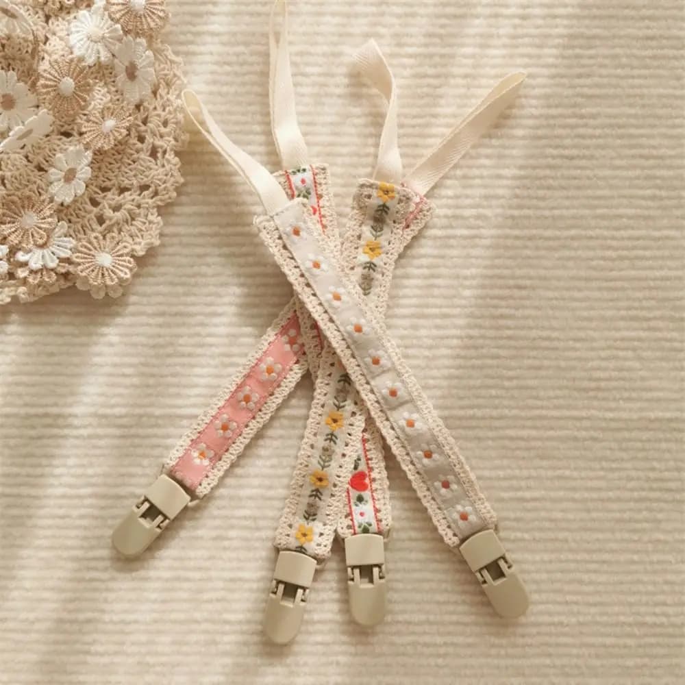 Catenella Portaciuccio in Stile Etnico per Neonati, Ricamata con Motivi Floreali, Regolabile, Clip per Ciuccio, Cinghie per Massaggiagengive