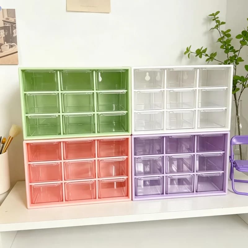 9 Grid Transparent Desktop Storage Box with Drawers Wall-mounted Organizer Partitioned for Student Desk Sundries