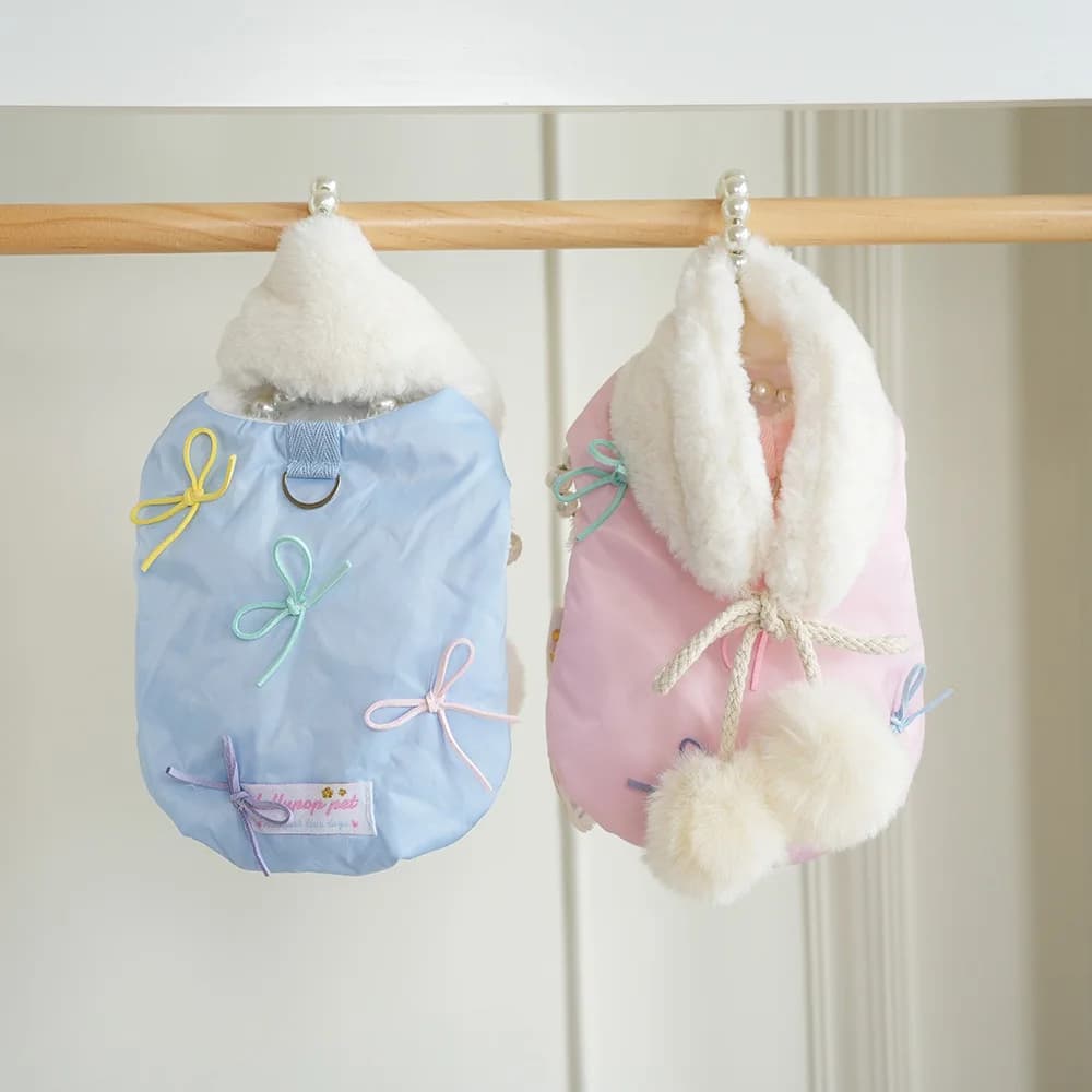 Cappotto in Camoscio Spesso per Cani con Grande Collo in Pelliccia, Giacca in Cotone con Imbracatura per Cani Piccoli e Gatti, Abbigliamento per Animali Domestici Bichon per Autunno Inverno