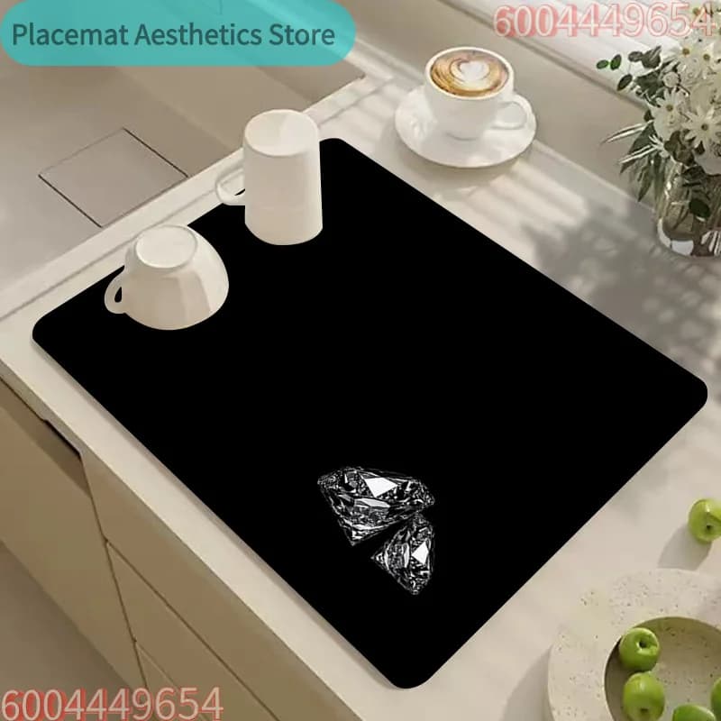 Tappetino per asciugare i piatti, tappetino nero minimalista per il drenaggio, tappetino per macchina da caffè, accessorio da tavolo per cucina, sala da pranzo, scrivania, elegante