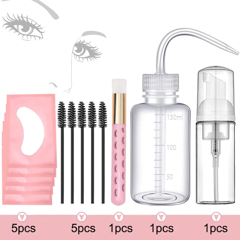 13Pcs Eyelash Extension Cleaning Kit 5 in 1 Lash Bottle Set Eyebrow Mascara Wand Eye Pad PatchesShampoo Brush Soap Foam Washing