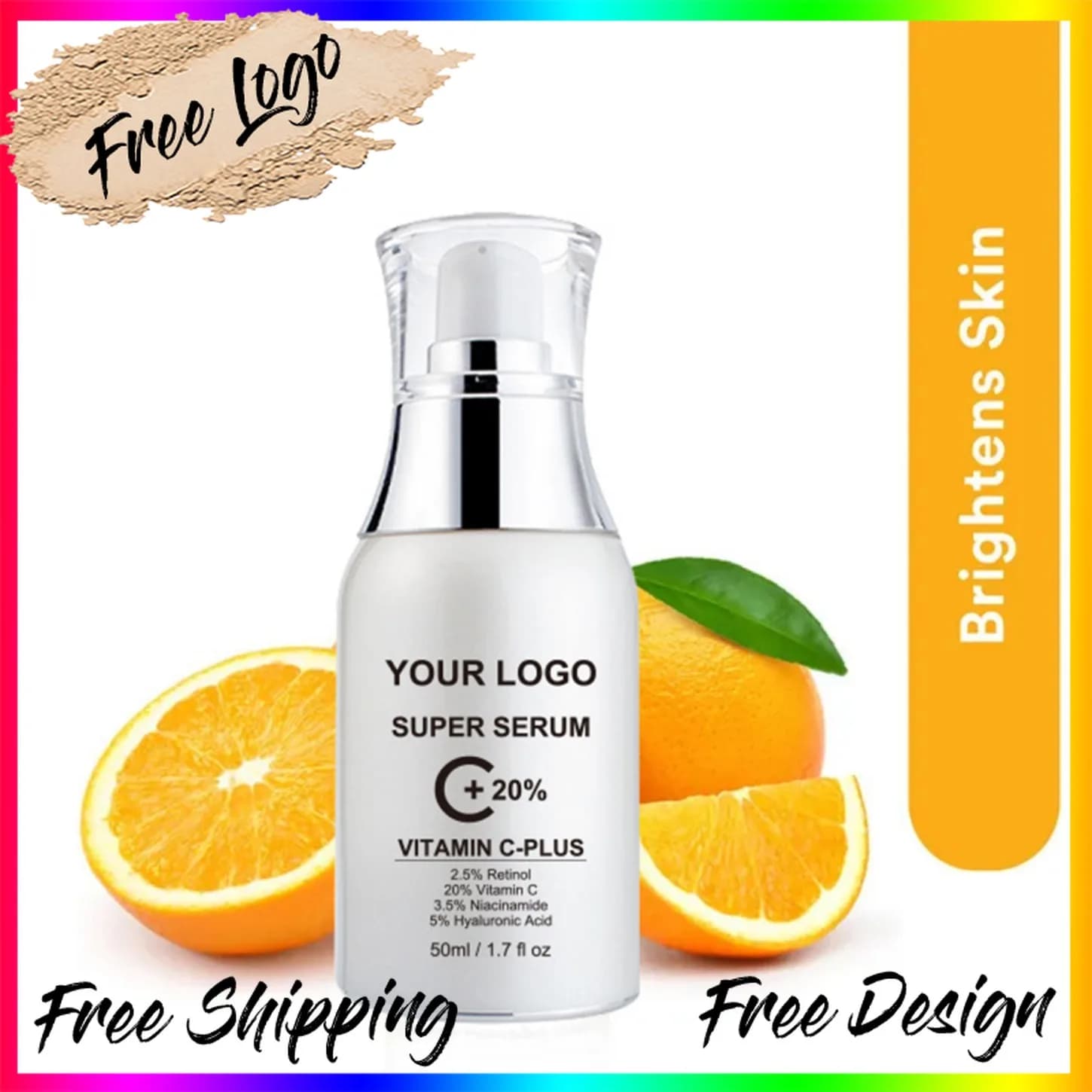 Private Label Customized Logo Vegan 50ml Serum Vitamin C Essence VC Wholesale Scratch Serum Face Remove Dark Spots
