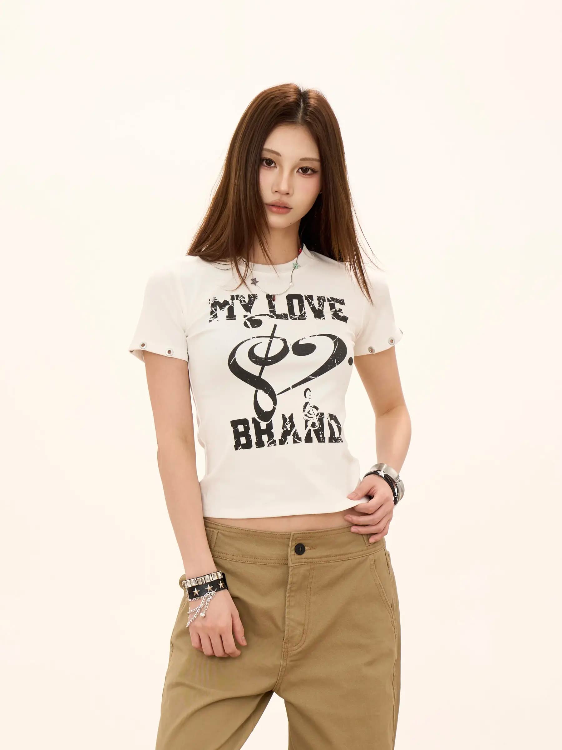 Retro American Letter Print Short Sleeve T-Shirt Women's Slim Fit round Neck Summer Fashion Slimming Sexy Top ONLPP