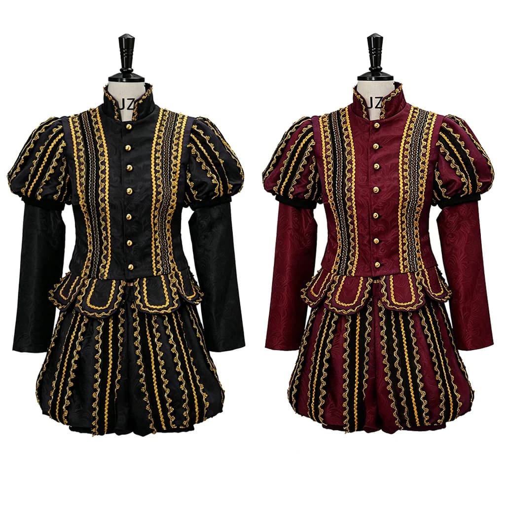 Costume da nobile della dinastia Tudor, epoca del re Henrico VIII, completo di giacca e pantaloni da principe tudoriano ed elisabettiano, uniforme da uomo per Halloween