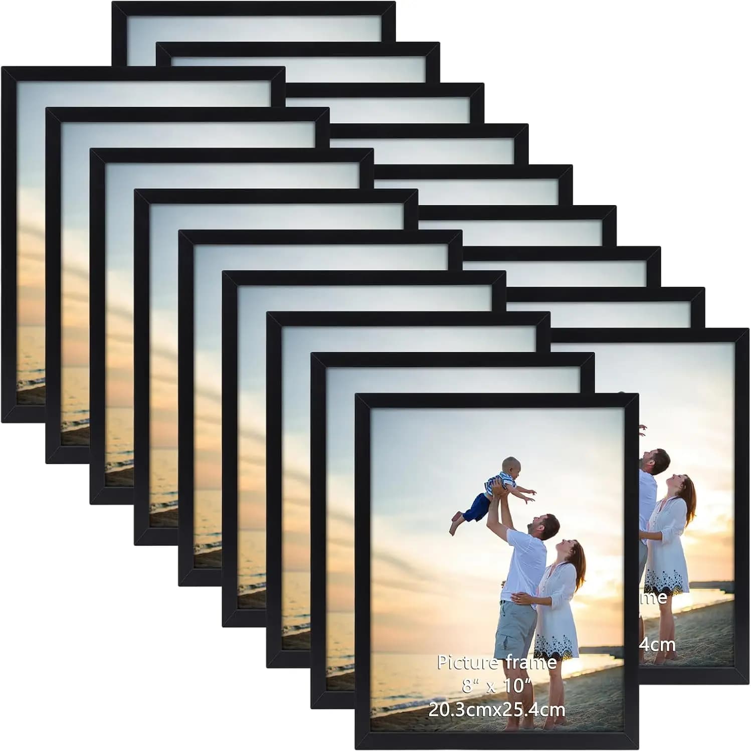 Set di 18 Cornici Nere 8x10 con Copertura in Plastica per Foto di Famiglia, Opere d'Arte, Leggere e Ideali per Appendere a Parete