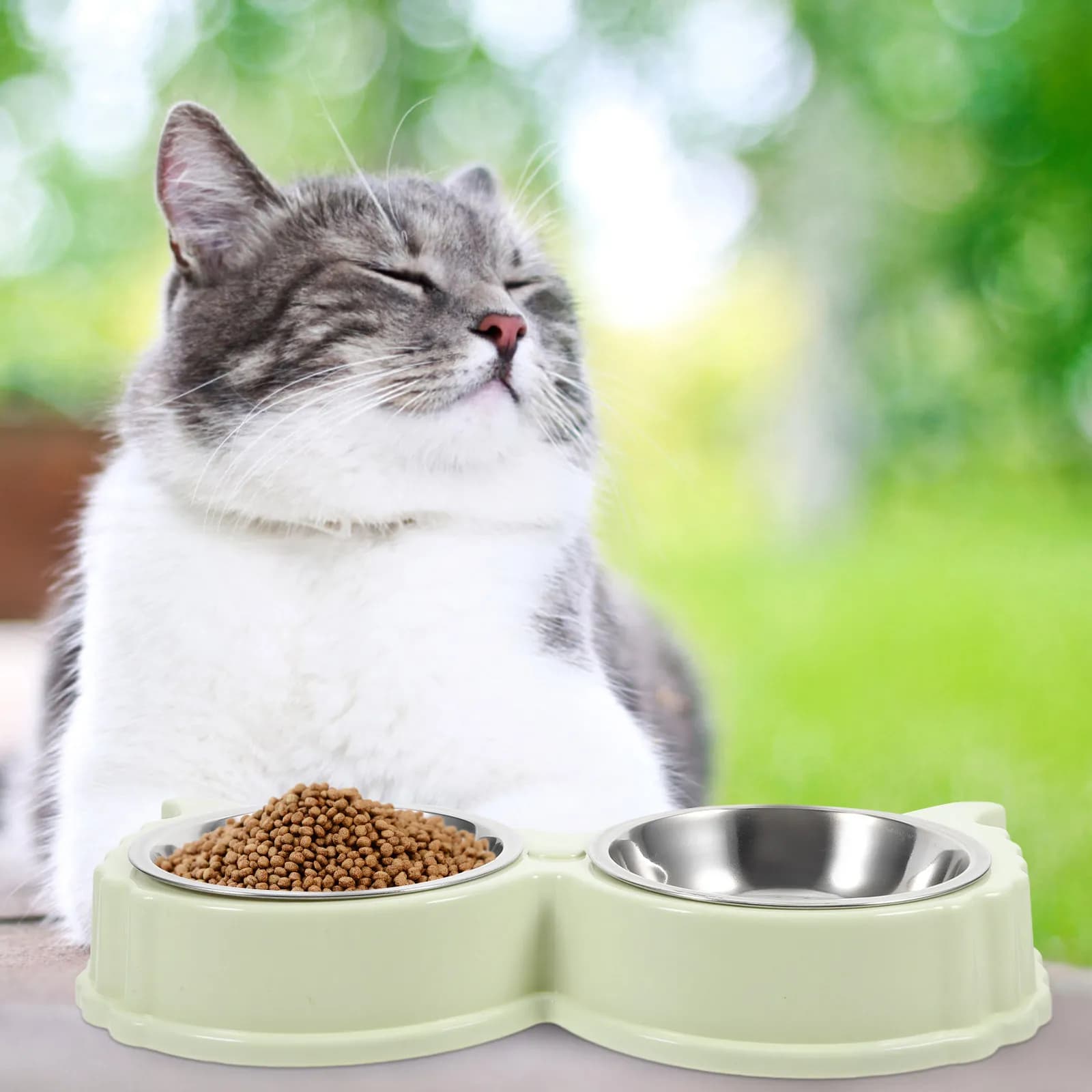 Ciotola Doppia per Animali Domestici Antiscivolo in Acciaio Inox e ABS, per Cibo e Acqua, per Cani di Piccola Taglia, Cuccioli e Gatti, Stazione di Alimentazione