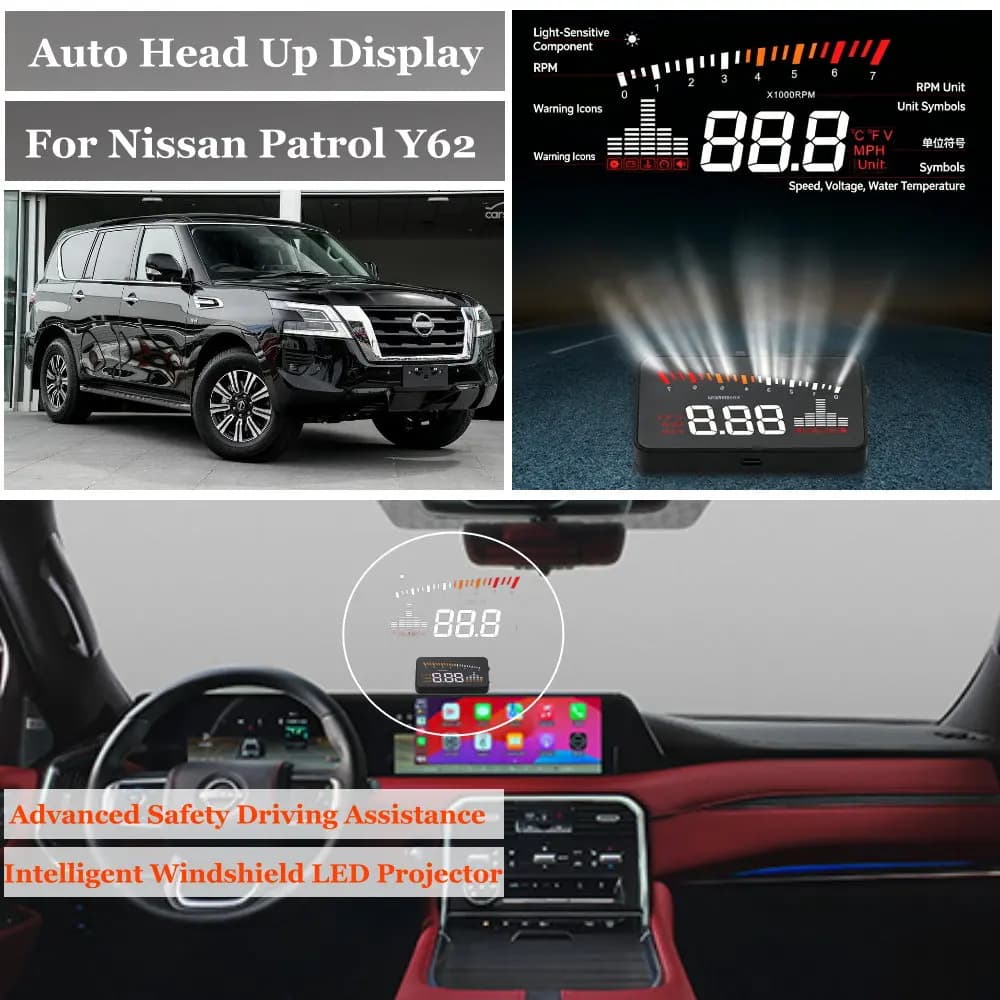 Car Head Up Display For Nissan Almera G15 Patrol Y62 2012-2026 HUD Windshield Projector Accessories Speedometer Odometer RPM