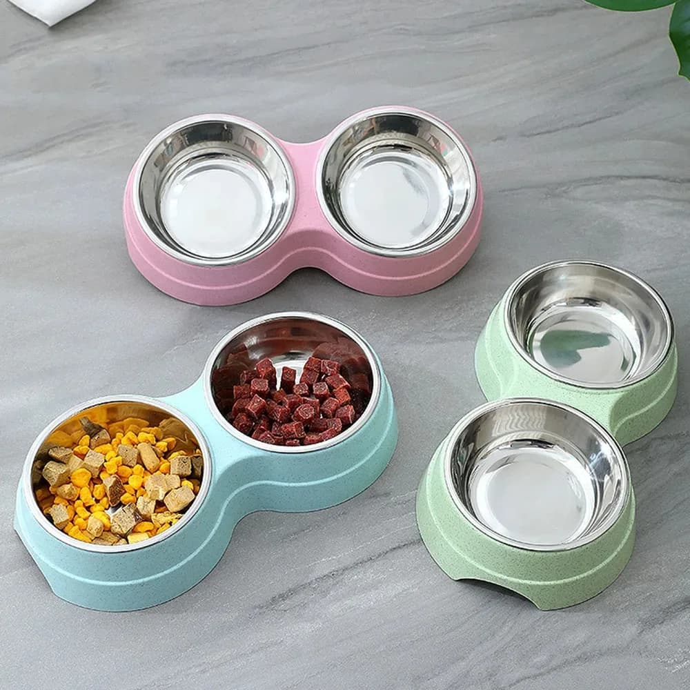 A9 Double Pet Food Bowl Stainless Steel Drinkware Pet Drinking Dog Food Puppy Feeding Supplies Kitten Food Water Accessories