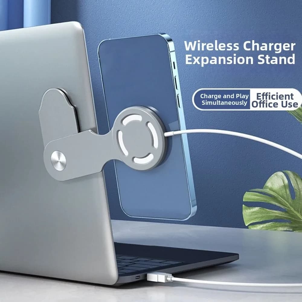 Supporto per telefono e laptop ad angolo regolabile, pieghevole e riutilizzabile, con montaggio laterale magnetico autoadesivo per Magsafe