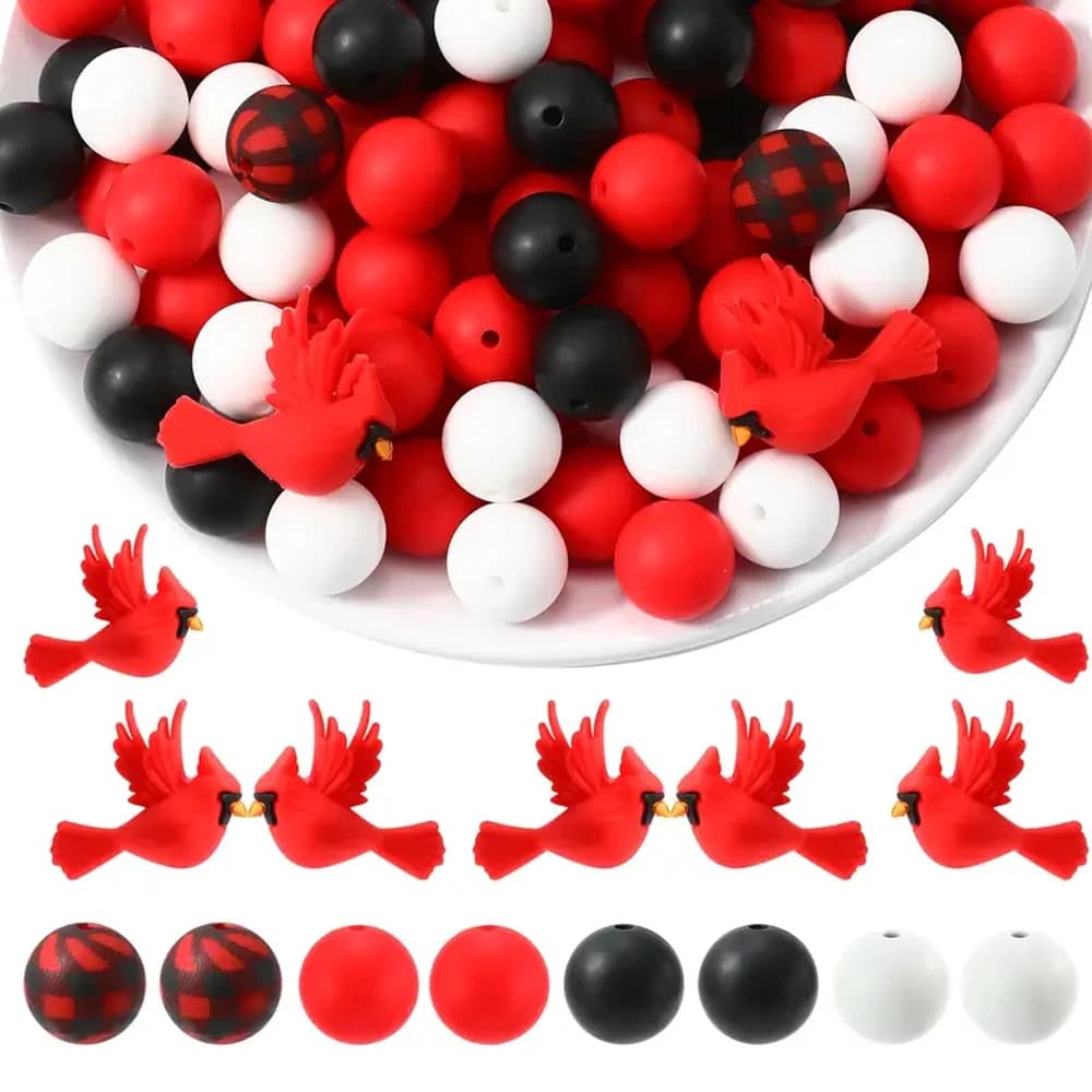 Set di perline in silicone serie Bird da 5/25/40 pezzi, perfetto per l'artigianato fatto a mano fai-da-te come portachiavi, collane, bracciali, ecc.