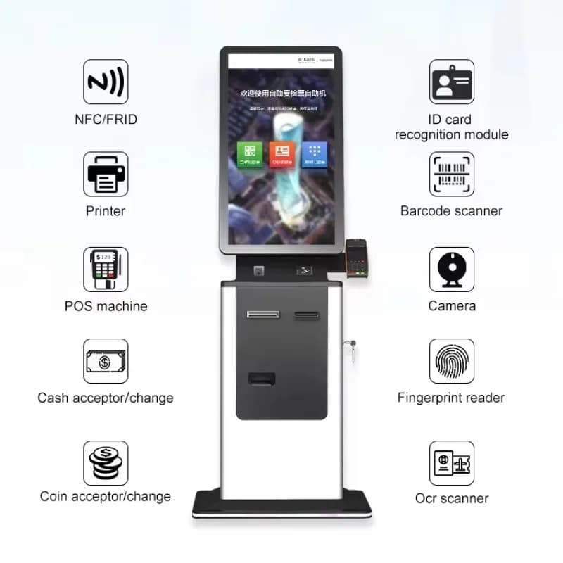 Cash Payment and Receipt Printing Payment Terminal Kiosks Touch Screen Self Service Check in Kiosk with NFC Card QR